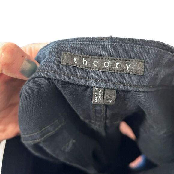 Theory Denim Rip Stitch Cotton Pockets Bermuda Short Blue Black Size 31 Classic - Picture 3 of 9